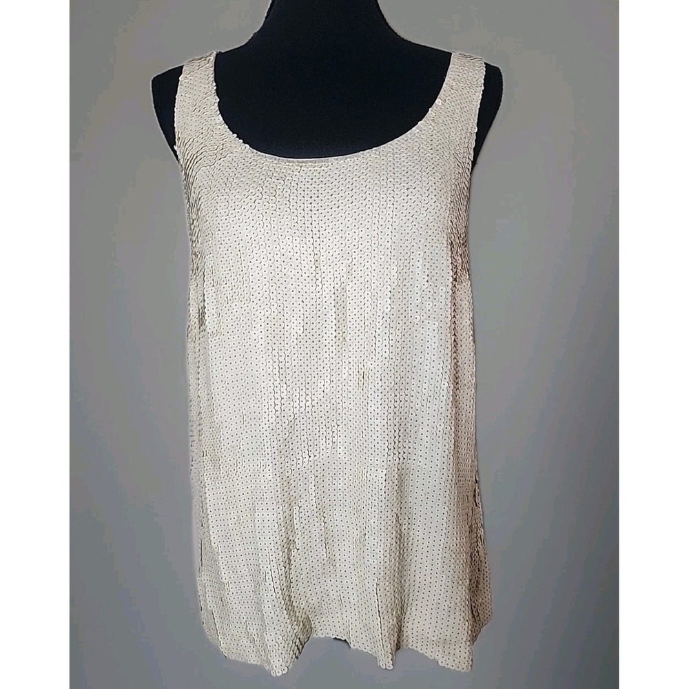 Theory Dominique Sequin Silk Tank Top S Ivory Racerback Party Holiday‎ Chic Luxe